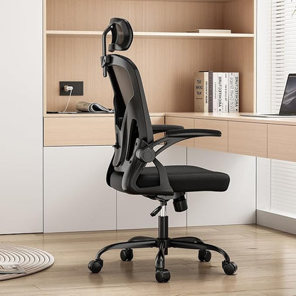 Farini Ergonomic Office Chair, Home Office Desk Chair with Headrest, High Back Computer Chair with Armrests and Adjustable Lumbar Support for Home Office Study Room, Black & Dark Black