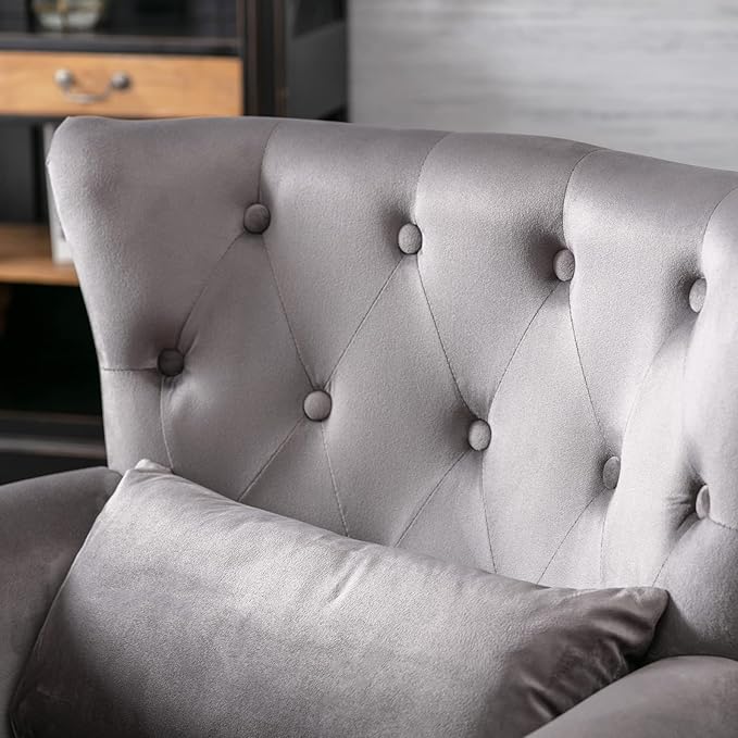chairus Mid-Century Modern Accent Chairs Set of 2, Comfy Tufted Single Sofa Chair Wingback Armchair with Pillow for Club, Living Room, Bedroom - Velvet, Grey
