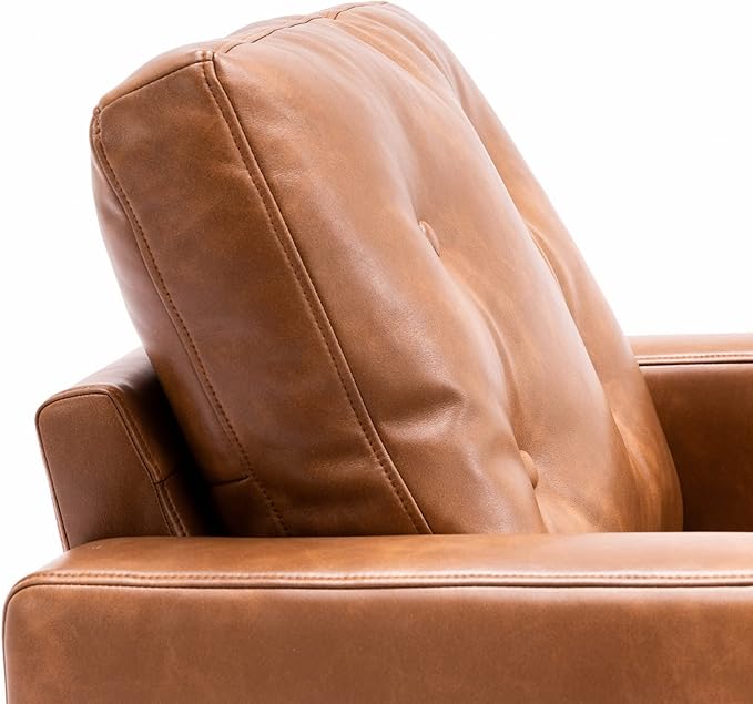 Wahson Accent Chairs Set of 2, Faux Leather Tufted Single Sofa, Brown Oversized Club Chair, Mid Century Modern Armchair with Wood Legs for Reading/Living Room/Bedroom