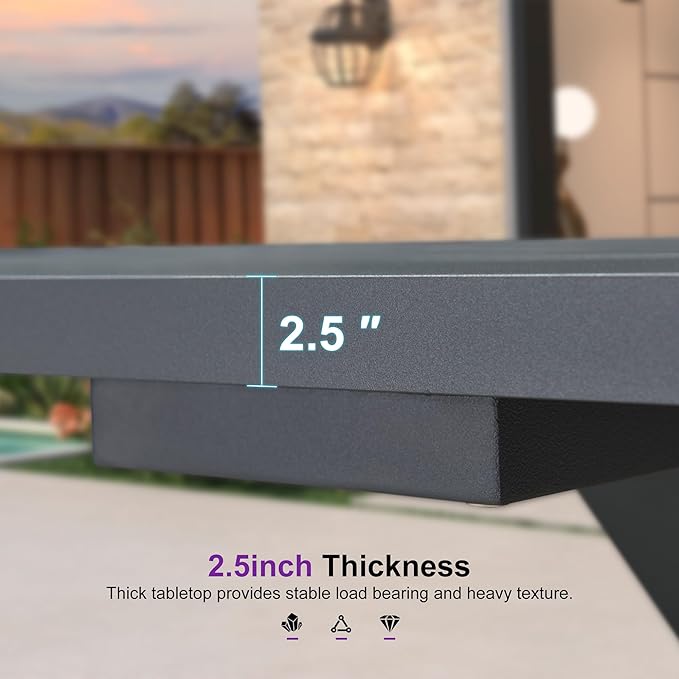 PURPLE LEAF Patio Dining Set for 6 with Gray Storage Box All-Weather Wicker 7 Piece Aluminium Outdoor Table and Chairs Set Included Cushions Modern Outdoor Furniture Set Grey and Navy
