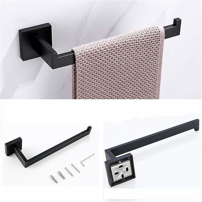 Bathroom Hardware Set Bathroom Accessories Set SUS304 Towel Bar Set Includes Towel Bar Inch+Towel Holder+Toilet Paper Holder+Towel Hook (4, Matte Black)