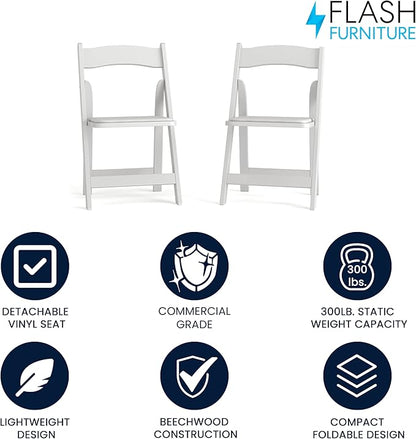 Flash Furniture 2 Pack HERCULES Series White Wood Folding Chair with Vinyl Padded Seat