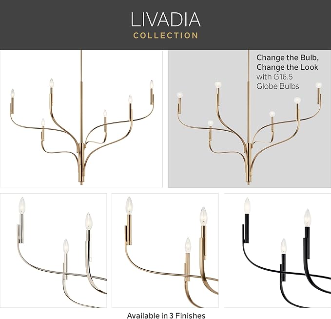 KICHLER Livadia 6-Light Chandelier, Soft Modern-Light in Champagne Bronze, for Foyer, Great Room, or Vaulted Dining or Bedroom (33.25" x 47.25"), 52674CPZ