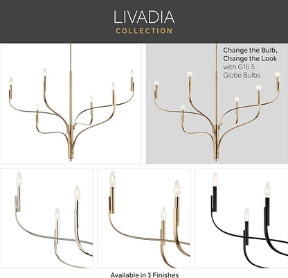 KICHLER Livadia 8-Light Chandelier, Soft Modern-Light in Polished Nickel, for Foyer, Great Room, or Vaulted Dining or Bedroom (47.75" x 47.75"), 52675PN
