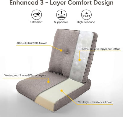 7-Piece Outdoor Patio Cushion Set - Fade & Water Resistant with Removable Olefin Cover, 22x24x4 Inch Memory Foam Cushions for Wicker Sectional Sof - Grey/Buckle