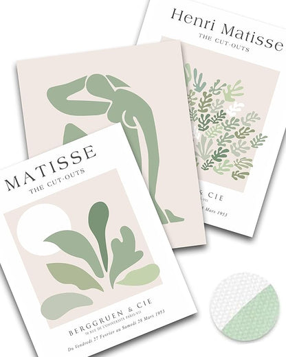 Unframed Sage Green Wall Art Set of 3,12x16IN Abstract Matisse Wall Decor,Quality Canvas Prints Posters Decoration for Bathroom Living Room Bedroom