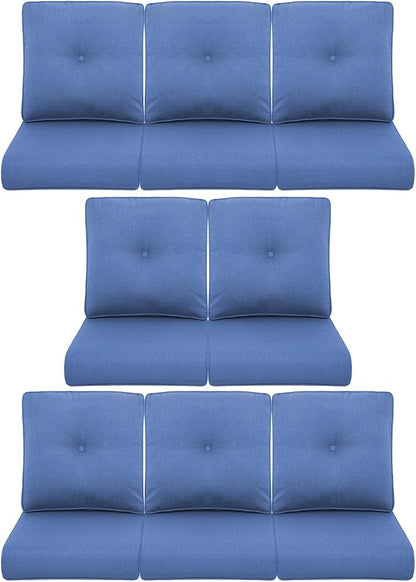 8-Piece Outdoor Patio Cushion Set - Fade & Water Resistant with Removable Olefin Cover, 22x24x4 Inch Memory Foam Cushions for Wicker Sectional Sofa – Blue/Buckle