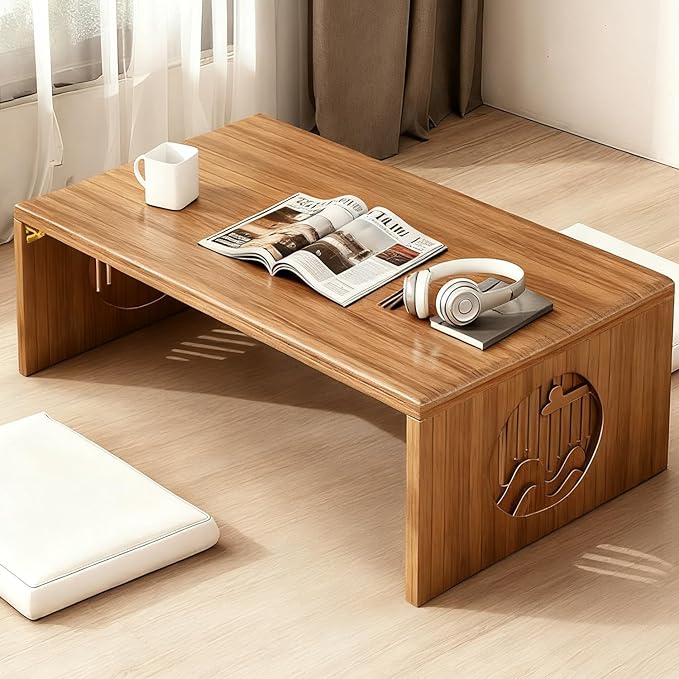 Japanese Folding Coffee Table, Low Coffee Table for Sitting on The Floor, Japanese Floor Table No Assembly Small Coffee Tables for Living Room Tatami Tea Room Dining Bedroom 31.5 Inch