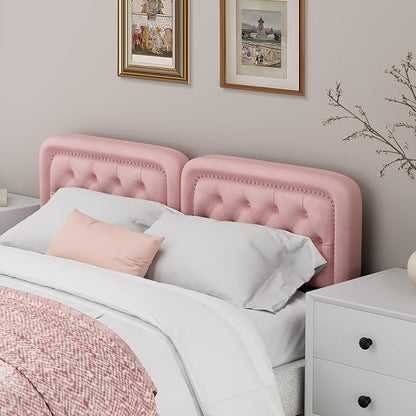 Tufted Upholstered Headboard King Size, Button Adjustable Height King Head Board Only, Sturdy and Durable Solid Wood with Nailhead Trim Headboards, Ideal for Bedroom, Dorm, Guest Room,Pink