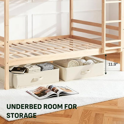 Softa Full Over Full Bunk Bed with Thick Posts,Wooden Bunk Bed with High Guardrail and Ladder for Kids, Teens, Dorm Rooms, and Guest Rooms,No Box Spring Needed, Natural
