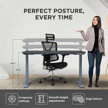Rise UP Dual Motor Electric Standing Desk 60x30 Black Bamboo Desktop Premium Ergonomic Adjustable Height sit Stand up Home Office Computer Desk Table Motorized Powered Modern Furniture Small Standup