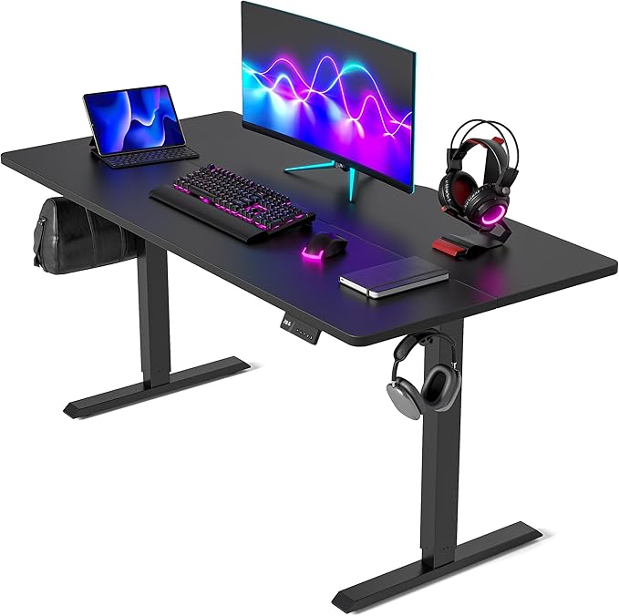 CubiCubi 60 x 24 Inches Electric Standing Desk, Height Adjustable Sit to Stand Desk, Home Office Table with Splice Board, Black