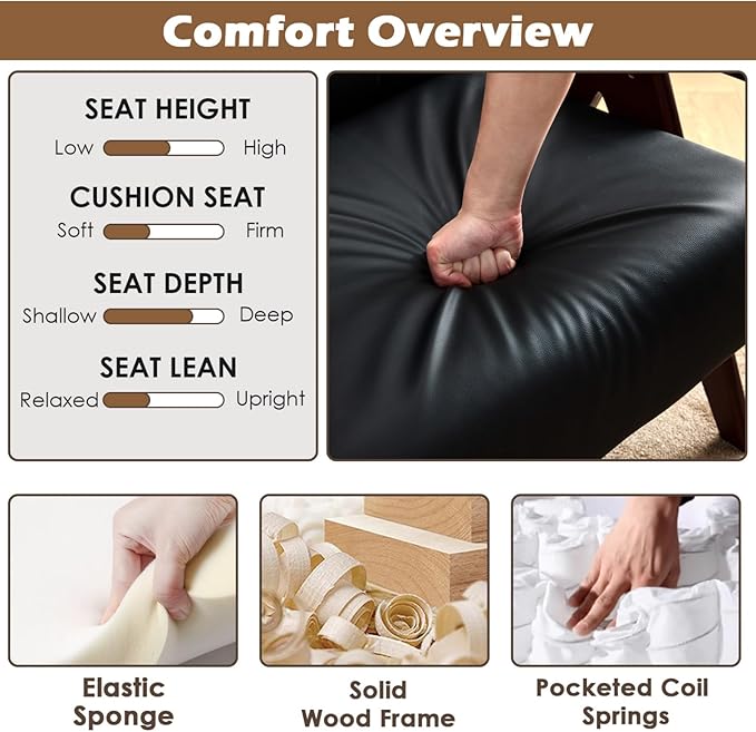 STHOUYN Black Leather Accent Chairs Set of 2, Mid Century Modern Accent Chair, Side Arm Chairs for Living Room, Office Guest Waiting Room Chairs (2, Black)
