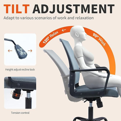 CLATINA Ergonomic Office Chair - Mesh Desk Chair with Lumbar Support, Rolling Comfortable Computer Chairs with Arms for Home Conference, Gray 8 Pack