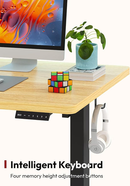 SANODESK Electric Standing Desk 60 x 24 Inches Whole-Piece Desktop Height Adjustable Stand Up Desk w/6-Button Controller Ergonomic Computer Desk for Home Office, Black Frame + Natural Tabletop
