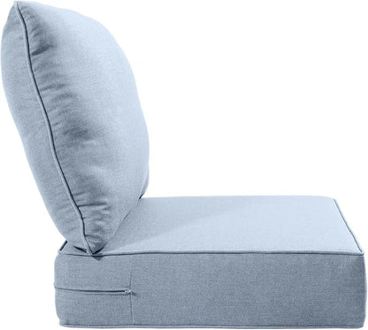 Luxury 22x24/22x25 6-Inch Outdoor Cushions for 5 Peice Patio Furniture Set - Set of 5 Water-Resistant Pillow for Dining Rocking Swivel Chairs Loveseat Couch Sectional Sofa - Baby Blue