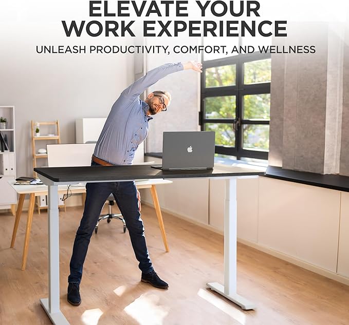 Rise Up Electric Standing Desk Adjustable Height 24-49" Dual Motor One Piece 60x30 Bamboo Large Standing Desk, Sit Stand Desk Rising Desk Home Office