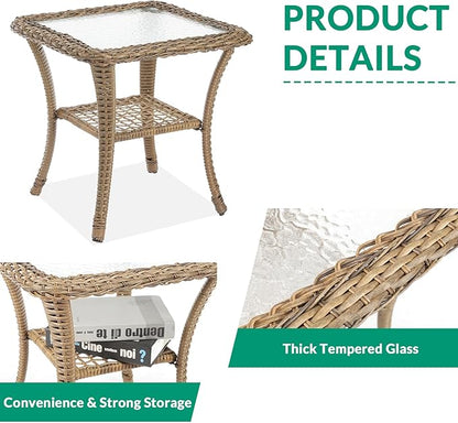VIVIJASON 7-Piece Outdoor Patio Wicker Conversation Sets, All Weather Outdoor Rattan Furniture Set Includes Glider Loveseat, 2 Glider Rocker Chairs, 2 Swivel-Gliders Chairs, 2 Coffee Table, Navy Blue