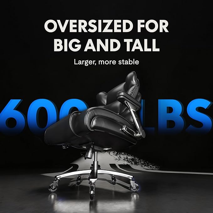 FLEXISPOT 600lbs Big and Tall Office Chair for Heavy People, Heavy Duty Computer Desk Chair with Dynamic Lumbar Support 2D Armrest Blade Wheels, Chairs for Home Office Gaming Working, Leather, Beige