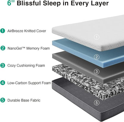 Novilla Twin Mattress 6 Inch, Gel Twin Memory Foam Mattressess in a Box for Supportive & Pressure Relief & Cooling Night Sleep, CertiPUR-US Certified