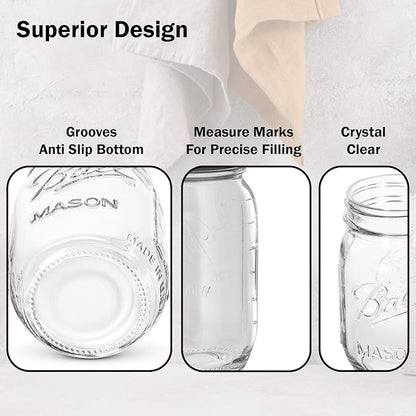 Ball Regular Mouth Mason Jars 32 oz. (4 Pack) - Quart Size Jars with Airtight Lids and Bands for Canning, Fermenting, Pickling, Meal Prep or DIY Decors and Projects Bundled with Peaknip Jar Opener