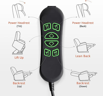 MCombo Small Size Triple Motor Power Lift Recliner Chair Sofa with Massage and Dual Heating, Adjustable Headrest for Elderly People Petite, USB Ports, Extended Footrest, Fabric 7222 (Beige)