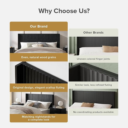 mopio Brooklyn 80.8" Headboard Only, Wood Headboard, Modern Farmhouse, Boho, Wall Mount, Fluted Panel, Wingback Design (Black Oak, King)
