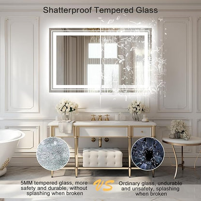 WTTY 40"x28" LED Bathroom Mirror with Lights, Backlit and Front Lighted Bathroom Vanity Mirrors for Wall, Anti-Fog, Dimmable Wall Mirrors for Bathroom, Memory, Tempered Glass, Double LED Vanity Mirror