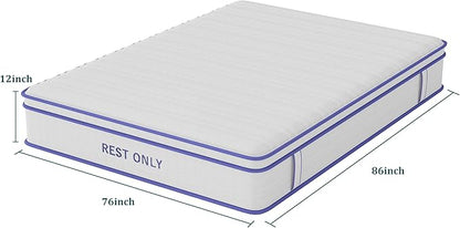 Rest Only King Mattress with Memory Foam for Pressure Relief, 12 Inch Hybrid Mattress with Individual Pocket Spring for Motion Isolation, Enhanced Edge Support, Medium Firm