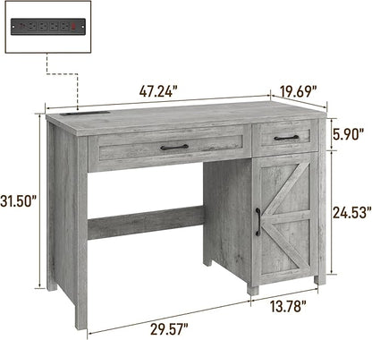 Farmhouse 47" Executive Desk, Computer Desk with Drawers and Storage Cabinet, Workstation for Home Office and Study.(Grey)