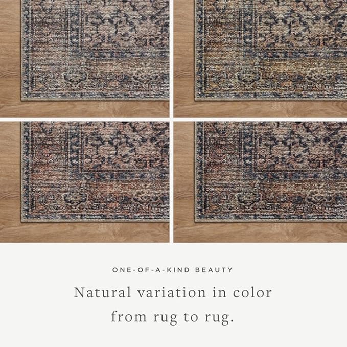 Loloi Amber Lewis Billie Collection, Ink & Salmon 2'-6" x 7'-6" Area Rug – Antique & Distressed Accent Rugs for Living Room, Bedroom, Entryway & Hallway, No Shed High Traffic Area Home Decor Rug