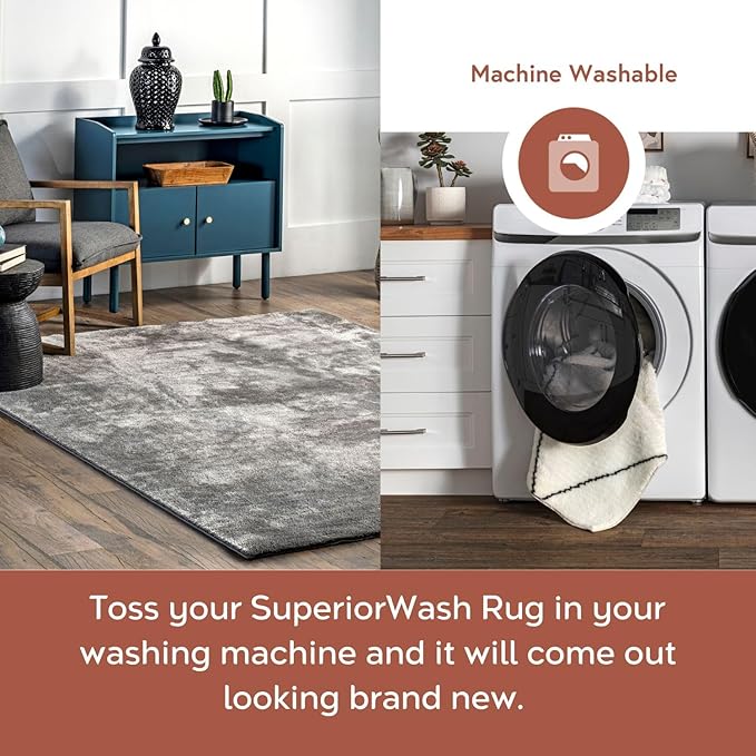 nuLOOM 6' Round Cozy Plush SuperiorWash Area Rug, Machine Washable, Non-Slip, Soft Fluffy Shag Carpet for Living Room Bedroom Kids Room Nursery Home Decor, Loni Grey