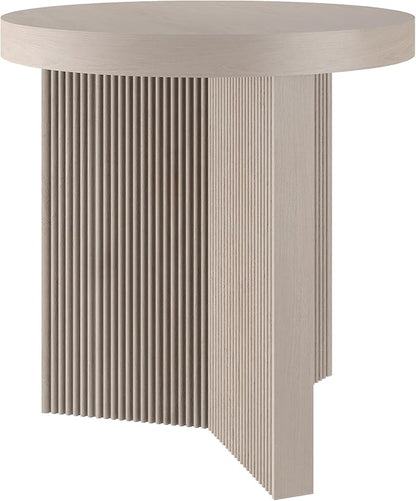 Henn&Hart 22" Fluted Scandinavian Round End Table, Ribbed Side Table, Nightstand for Living Room, Office, Family Room, or Bedroom, Alder White