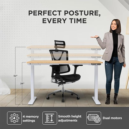 Rise Up Electric Standing Desk Adjustable Height 24-49" Dual Motor One Piece 60x30 Bamboo Large Standing Desk, Sit Stand Desk Rising Desk Home Office