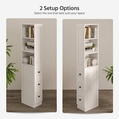 LAUSAINT HOME Tall Bathroom Storage Cabinet, Anti-Tipping Narrow Floor Cabinet with 2 Adjustable Shelves & 3-Level Drawers for Small Space, Home, Bathroom, Kitchen, Laundry (White)