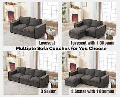 EALSON 119" Modular Sectional Sofa Modern Comfy 4-Seater Couch Sofa Linen Fabric Upholstered Cloud Couches with 24" Deep Seat and Wooden Legs for Bedroom/Living Room/Office, Grey
