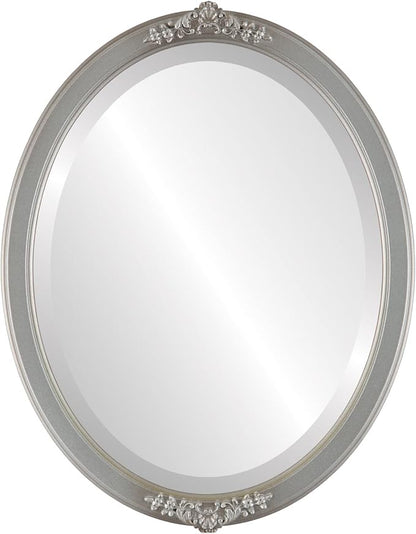OVALCREST Oval Beveled Wall Mirror for Home Decor - Athena Style - Silver Shade - 18" x 14" Outside Dimensions