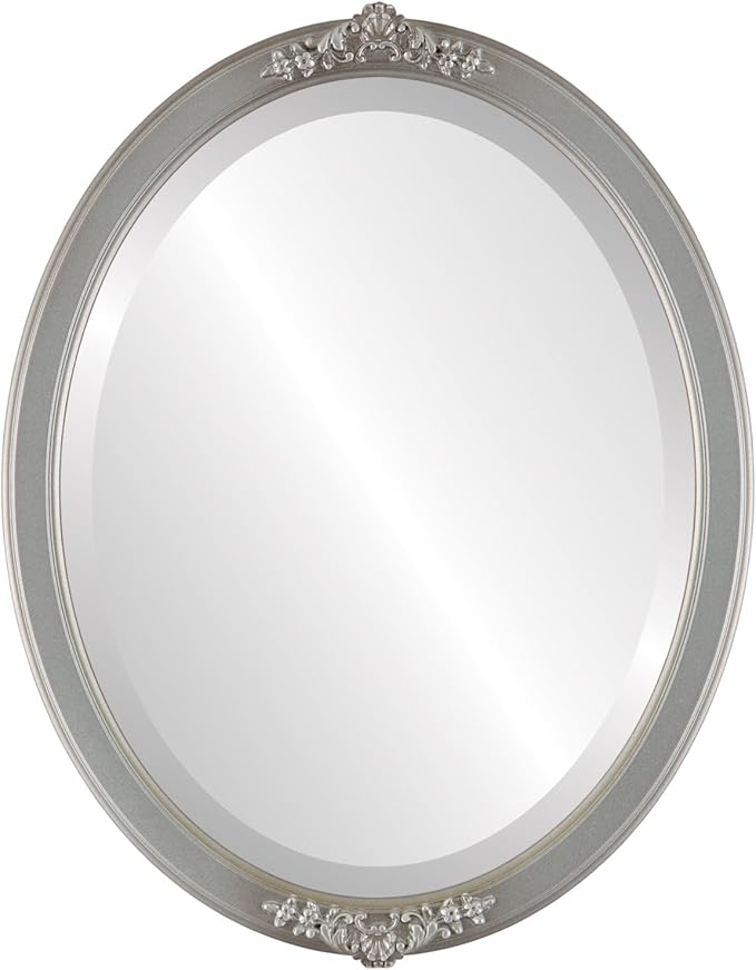 OVALCREST Oval Beveled Wall Mirror for Home Decor - Athena Style - Silver Shade - 26" x 20" Outside Dimensions