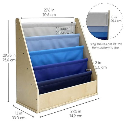 Factory Direct Partners 13745-NVPB Birch SoftScape Sling Book Display, 4-Shelf Vinyl Storage for Kid"s Books and Magazines for Bedroom, Playroom, Daycare, Preschool or Classroom - Navy/Powder Blue