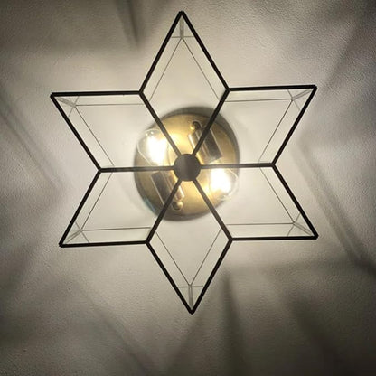 Bofea-Gold Ceiling Light Modern Semi Flush Mount Ceiling Lights Vintage Hallway Lights Fixture Brass Star Flush Light Fixture Unique Glass Semi Flush Mount Chandelier for Bedroom Foyer Entry Lamp