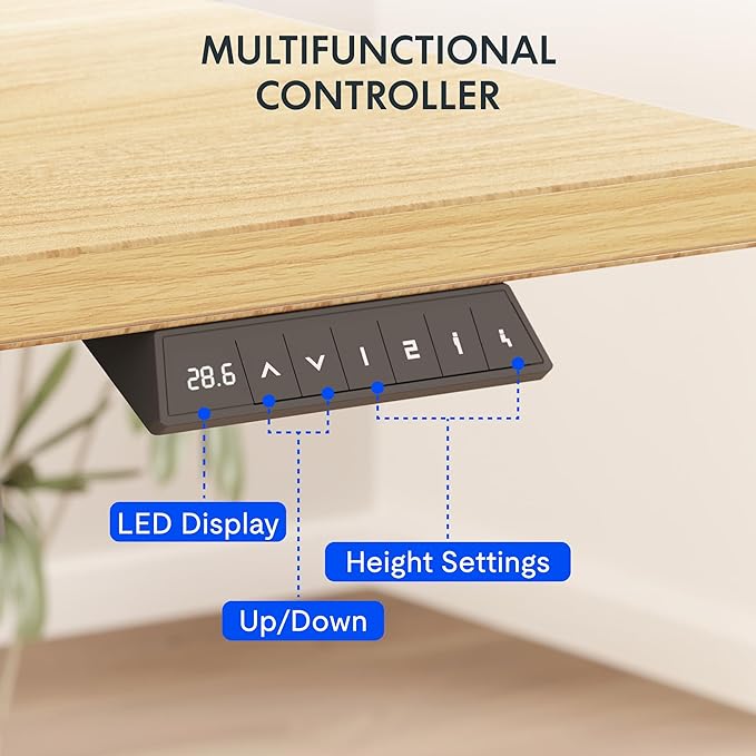 FLEXISPOT EN2 Whole-Piece Standing Desk with Clamp Power Strip, 48 x 24'' Electric Stand Up Height Adjustable Desk with Cable Management (Black Frame + 48" Maple Desktop, 2 Packages)