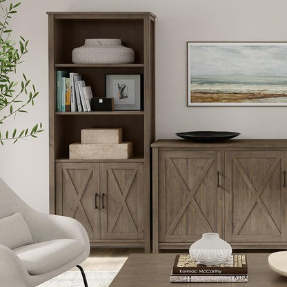 SIMPLIHOME Ela Bookcase - 72 inch Tall 5-Shelf Solid Wood Bookshelf in Smoky Brown, Transitional Storage for Living Room, Study Room or Office with Open Design and Sleek Panel Detailing