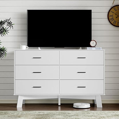 Dresser for Bedroom with 6-Drawer, 47.2" Modern Chest of Drawers with Metal Handles, X-Shape Base & Adjustable Center Leg, Anti-Tip Closet Organizers and Storage