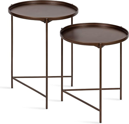 Kate and Laurel Ulani Modern Nesting Side Table; Set of 2; Bronze; Sophisticated Glam End Tables for Storage and Display