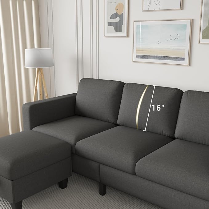 Sectional Sofa Couches for Living Room - 78''Convertible Modular Three-Seater L-Shaped Pet-Friendly Couch,Washable Sofa Cover-Bench Storage, Suitable for Small Living Room, Apartment,Office-Dark Gray