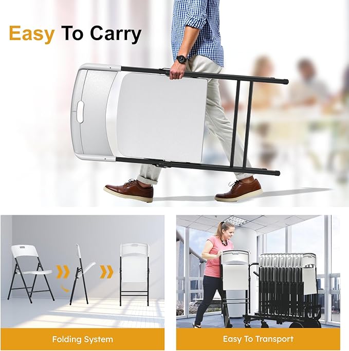 24 Pack Folding Chairs, 700lbs Capacity Heavy Duty Folding Chair with Reinfoced Steel Frame for Indoor/Outdoor Use, White Plastic Foldable Chairs for Party, Patio, Meeting, Wedding and School