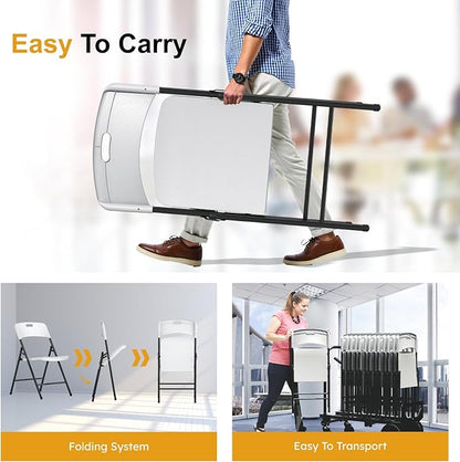 8 Pack Folding Chairs, 700lbs Capacity Heavy Duty Folding Chair with Reinfoced Steel Frame for Indoor/Outdoor Use, White Plastic Foldable Chairs for Party, Patio, Meeting, Wedding and School