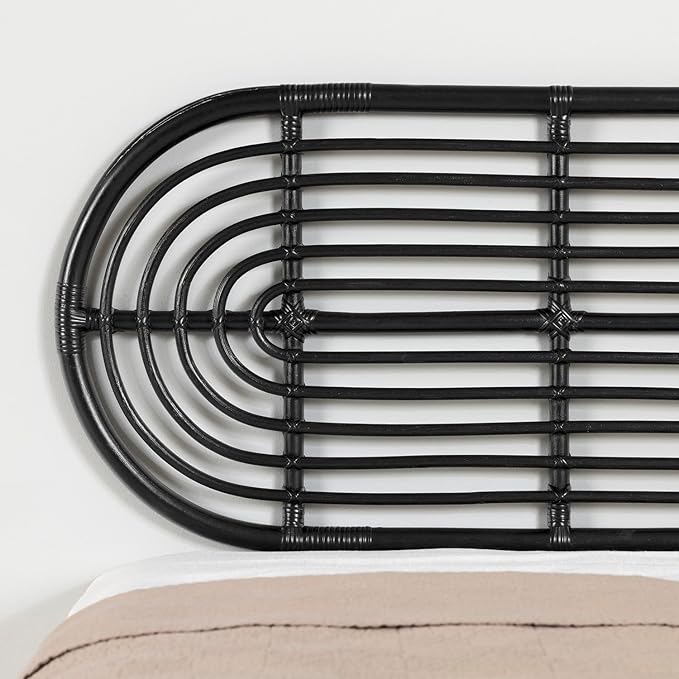 Artisanal Abode Wall-Mounted Headboard Retro Black - Elegant Woven Rattan Headboard with Minimalist Aesthetic, Organic Texture, and Effortless Installation for Full/Queen Beds - 1.5" x 1.5"
