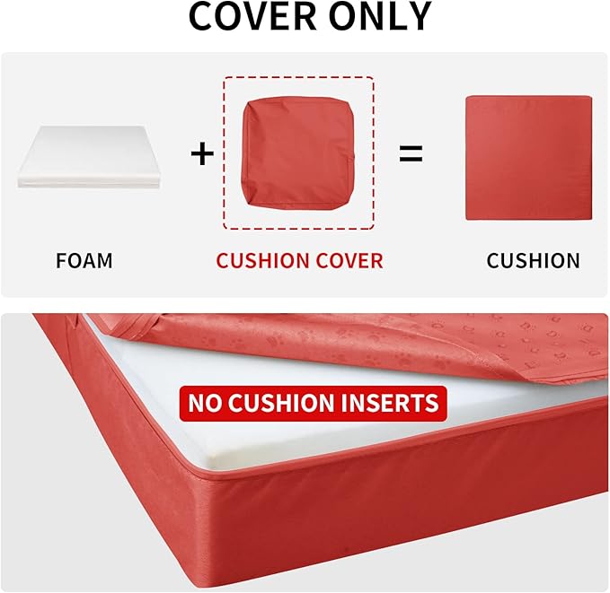 Easy-Going Waterproof Patio Cushion Covers 22x22x4 inch 2 Pack Replacement Non-Slip Outdoor Seat Cushion Slipcover with Zipper. Terra Red