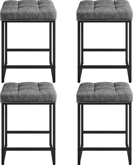 Yaheetech Barstools Set of 4, Counter Height Bar Stools, Kitchen Counter Bar Chairs, 24" Leather Bar Stools for Kitchen Island, Dining Room, Grey